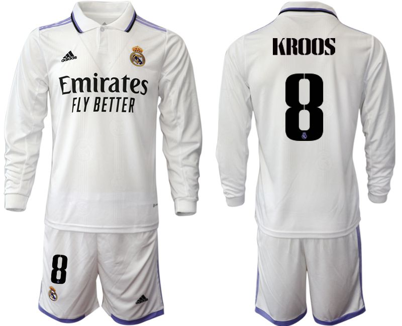Men 2022-2023 Club Real Madrid home long sleeve white 8 Soccer Jersey